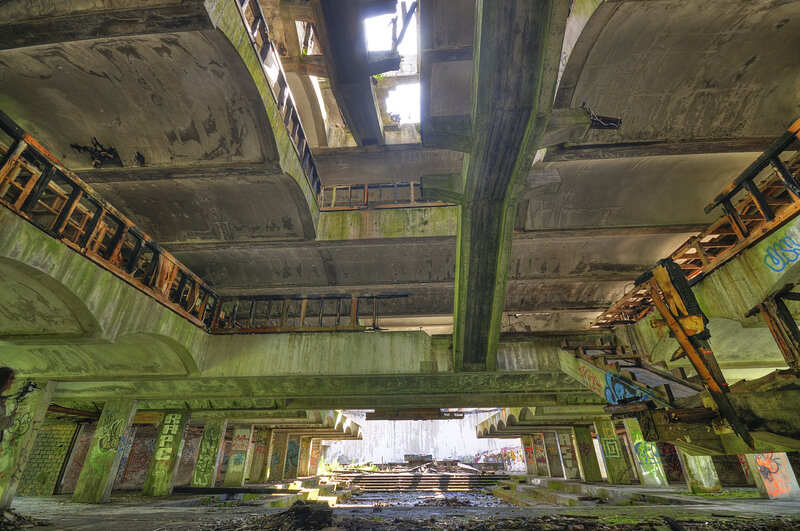 Abandoned concrete structure interior