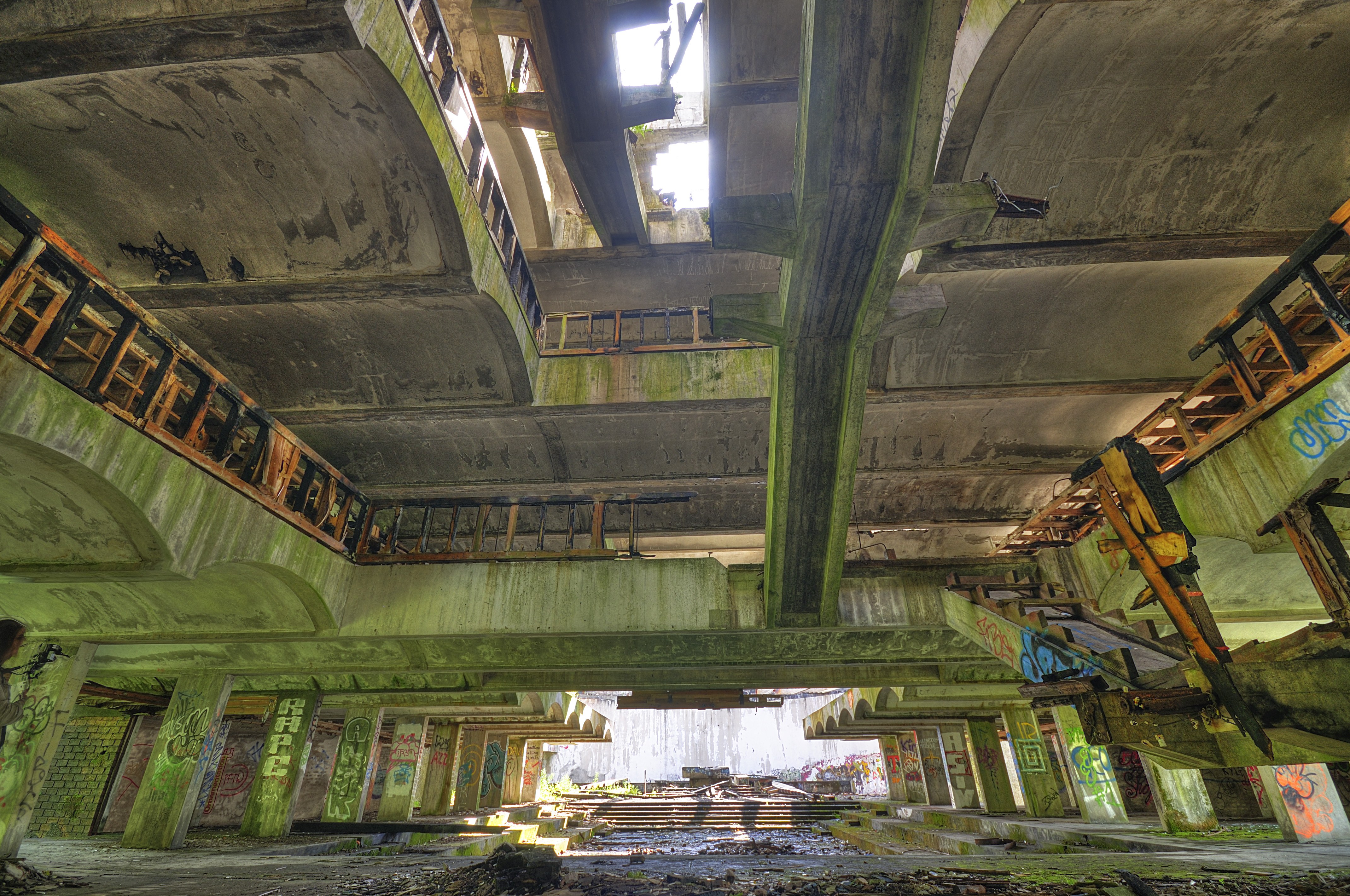 Abandoned concrete structure interior