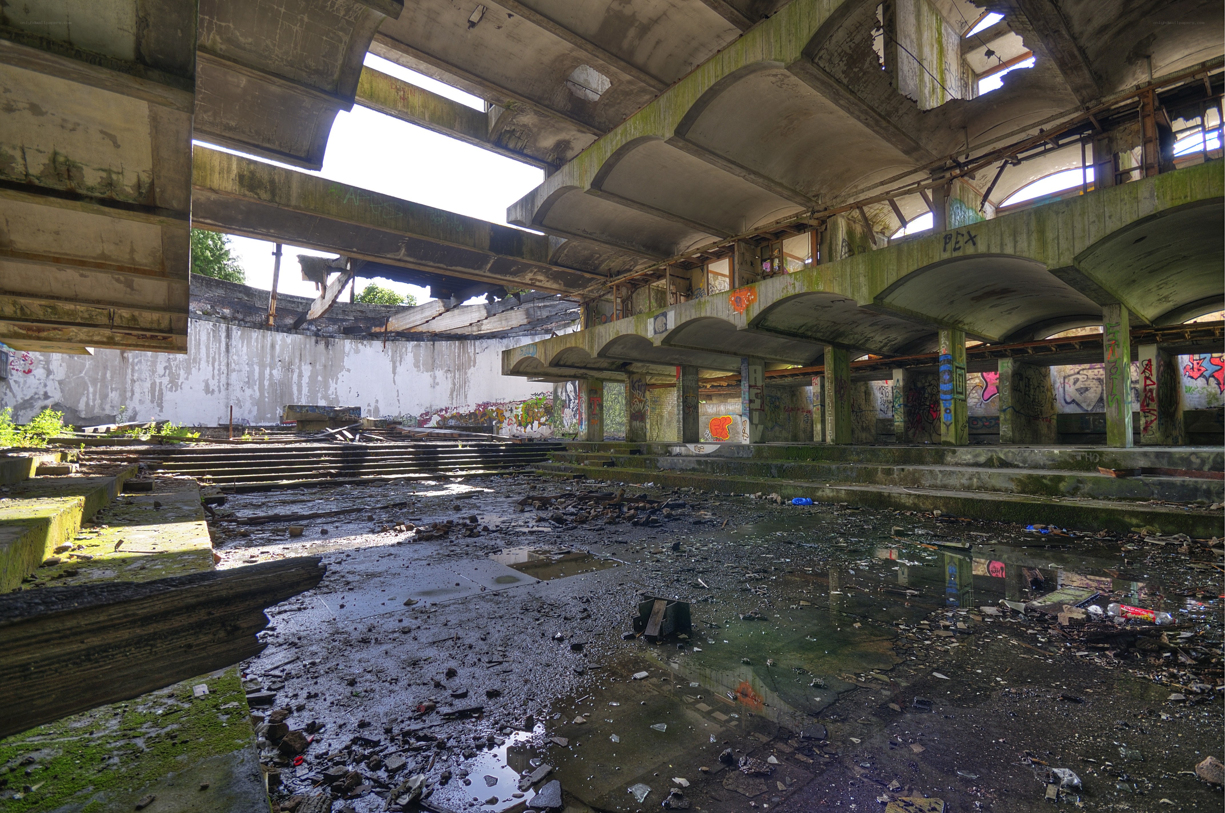 Abandoned concrete structure interior