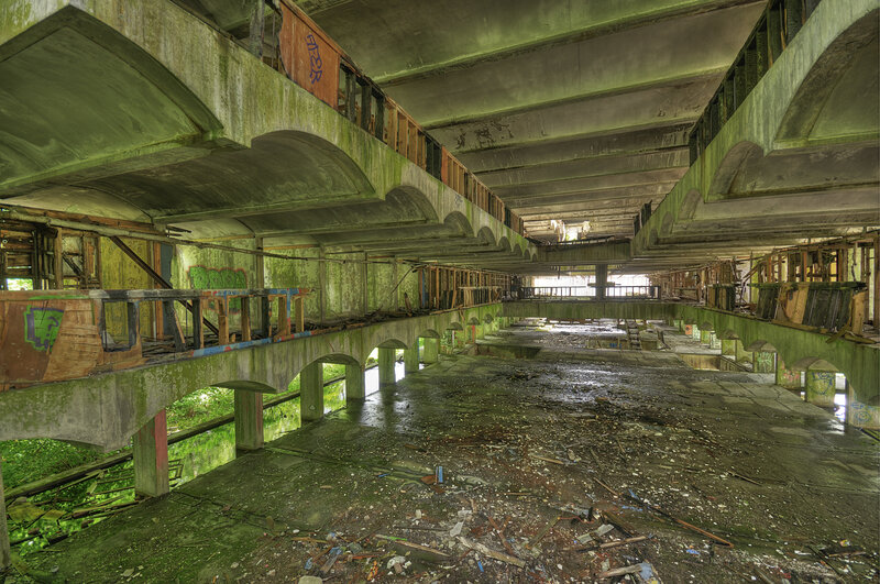 Abandoned concrete structure interior