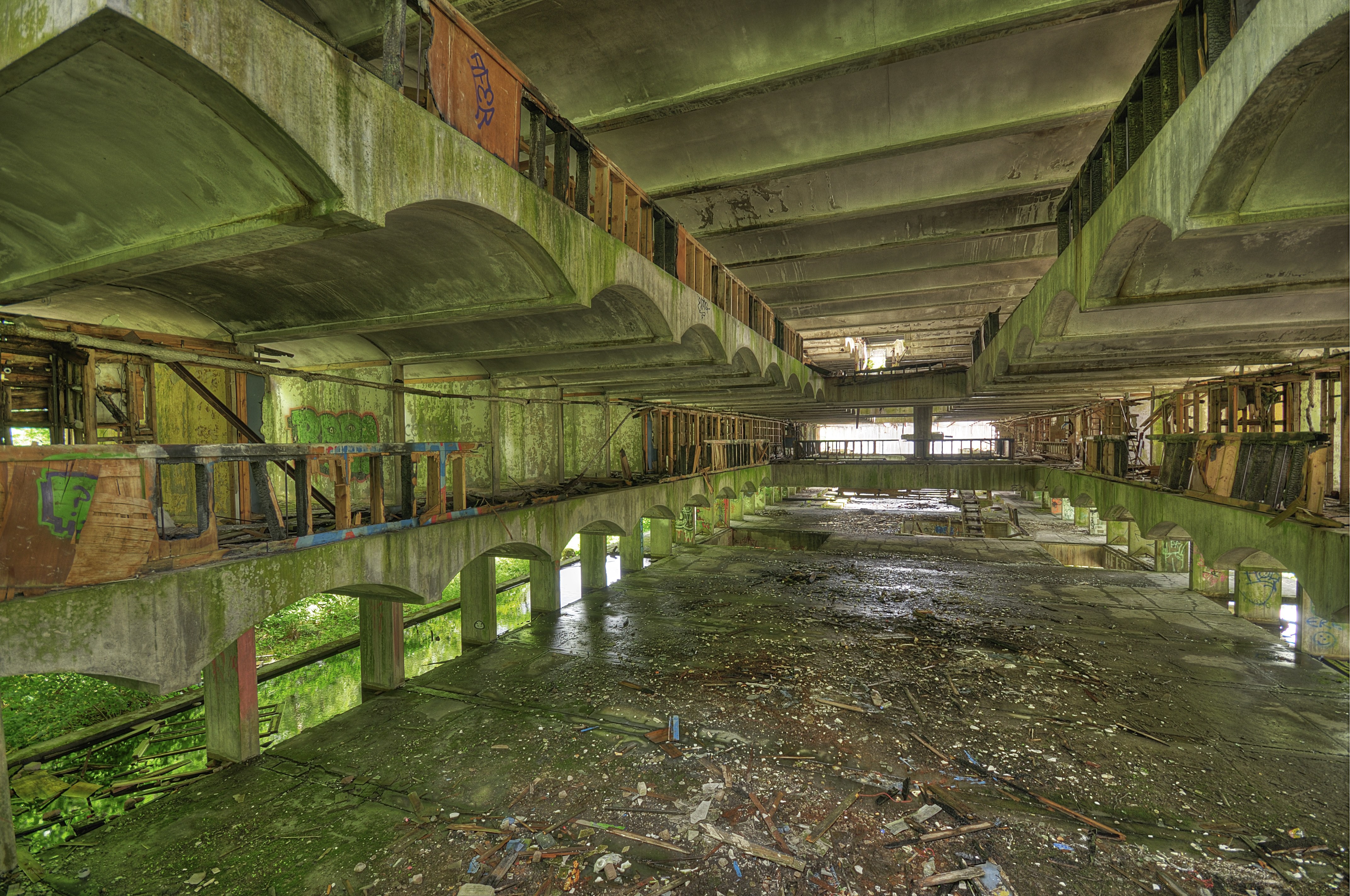 Abandoned concrete structure interior