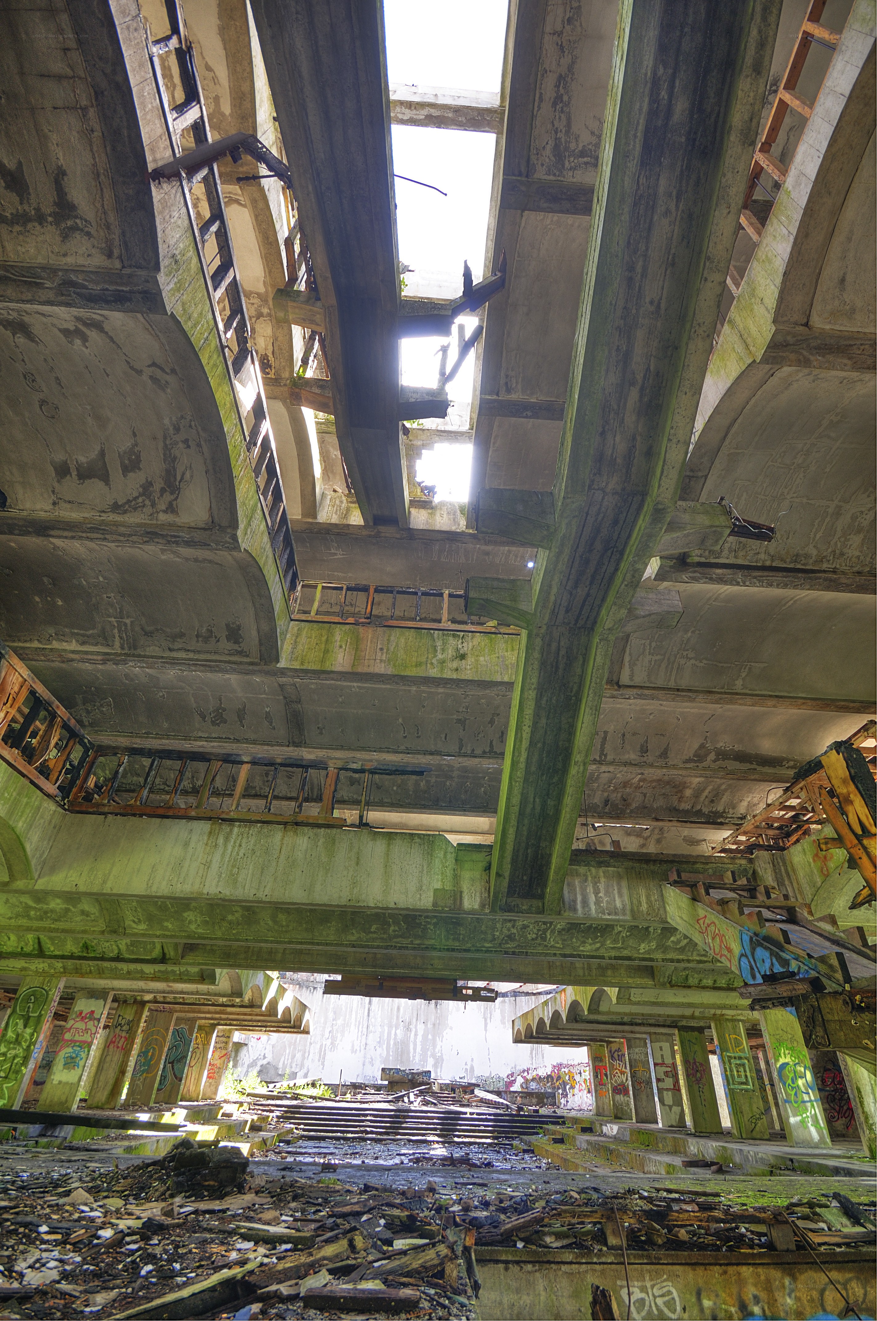 Abandoned concrete structure interior