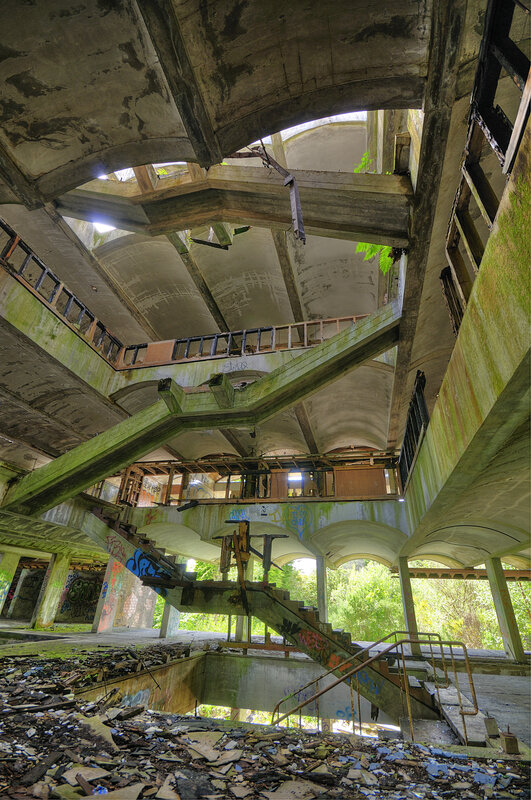 Abandoned concrete structure interior