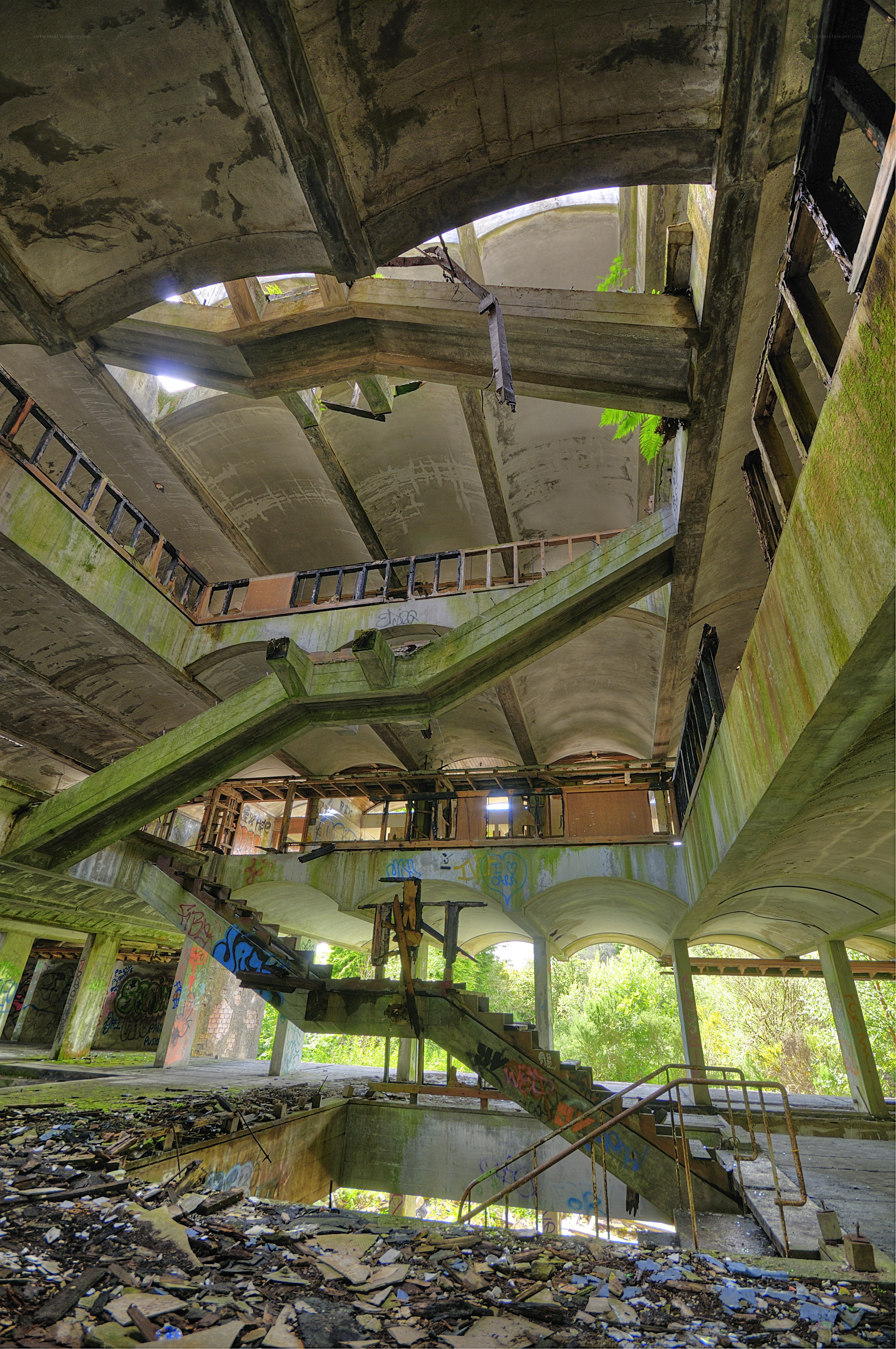 Abandoned concrete structure interior