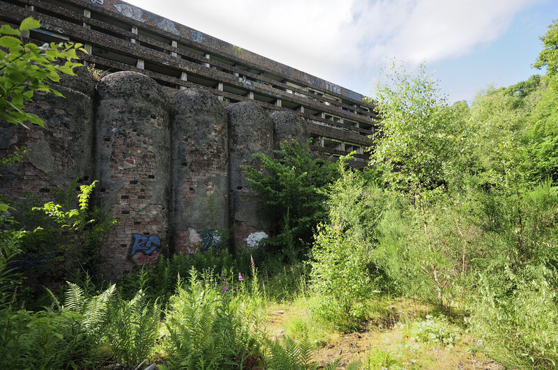 Abandoned concrete structure with graffiti