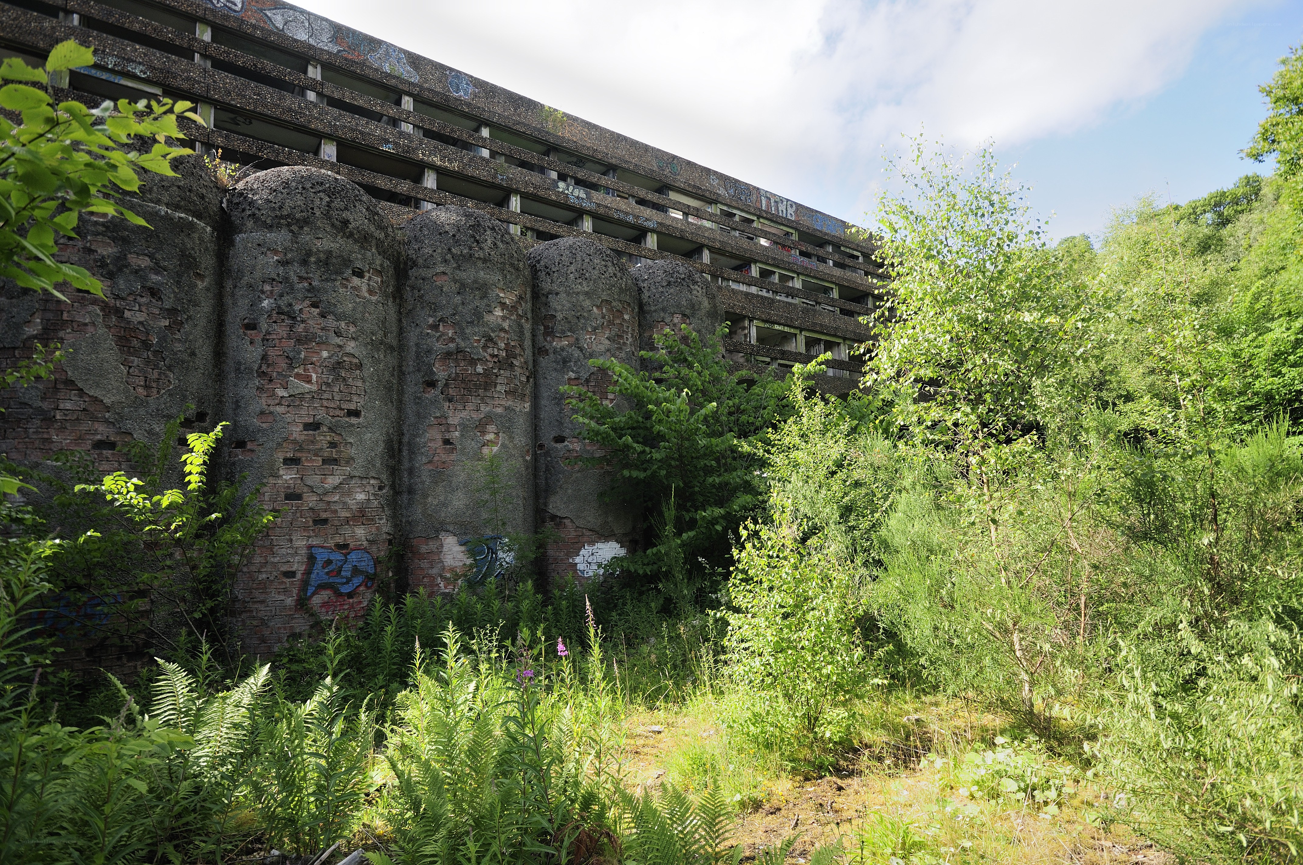 Abandoned concrete structure with graffiti