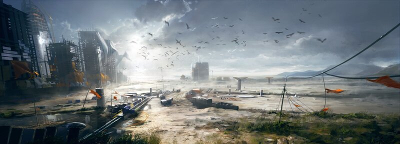 Abandoned Construction Site — Gray, Dramatic, Afternoon, Digital Art, Skyscrapers