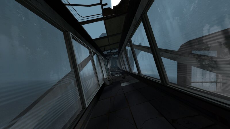 abandoned corridor with broken windows