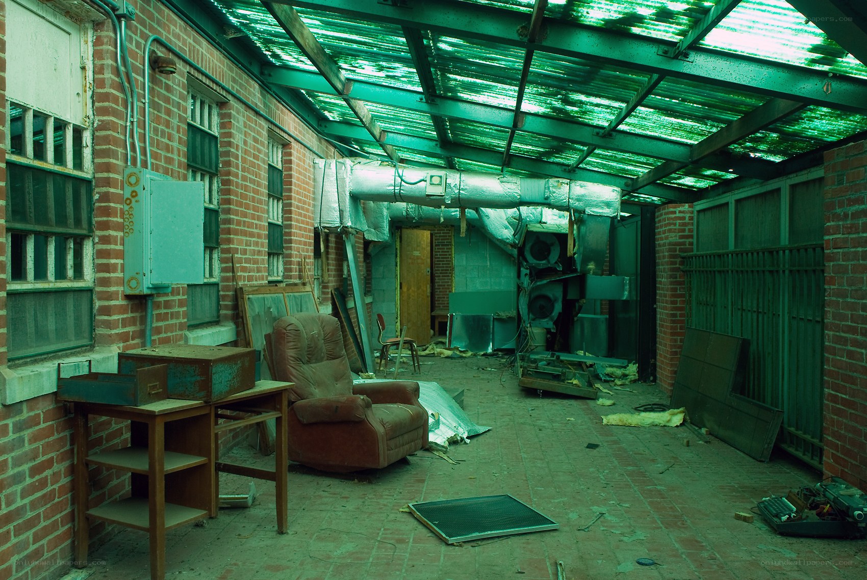 abandoned corridor with debris