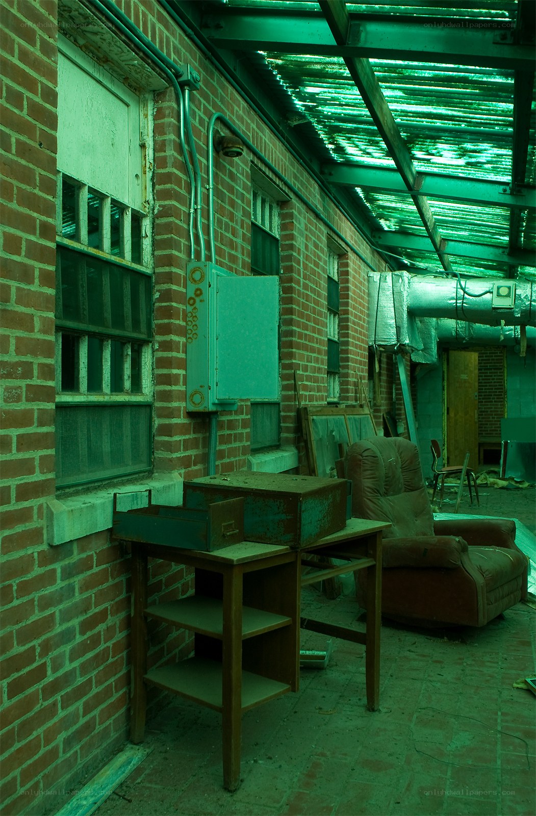 abandoned corridor with furniture