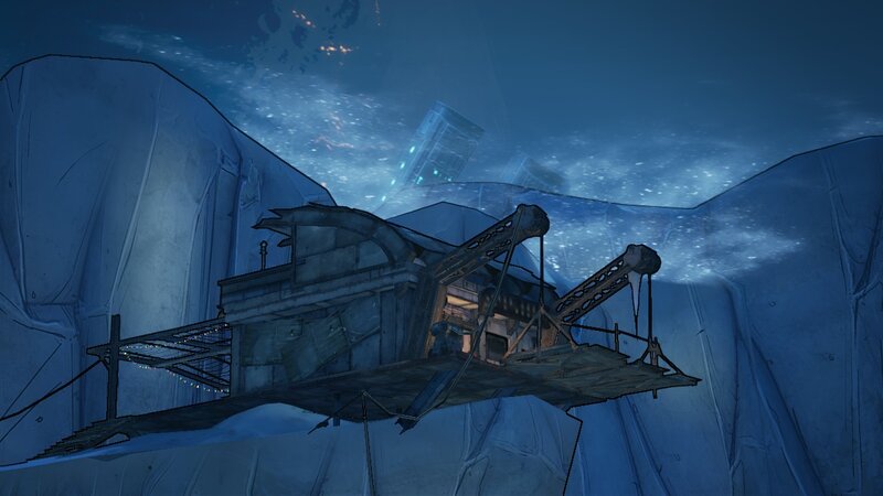 abandoned crane on icy cliff