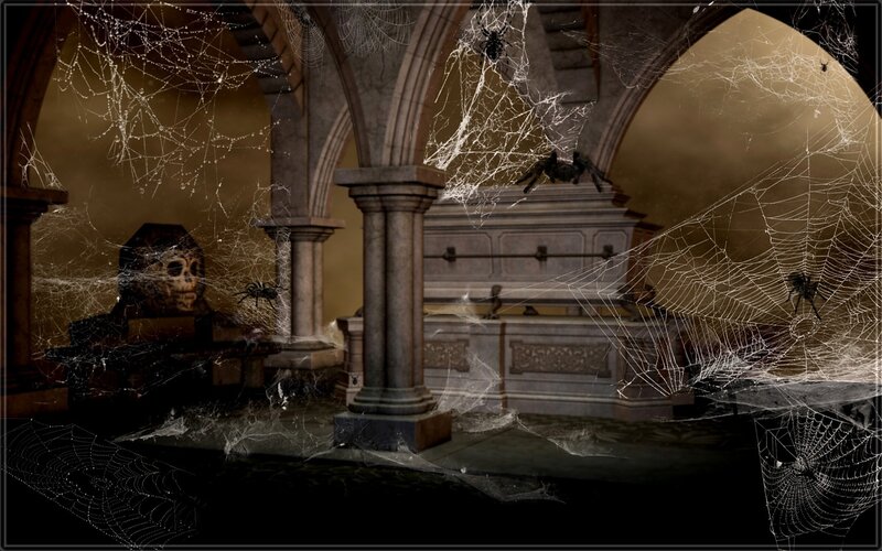 abandoned crypt with spiderwebs