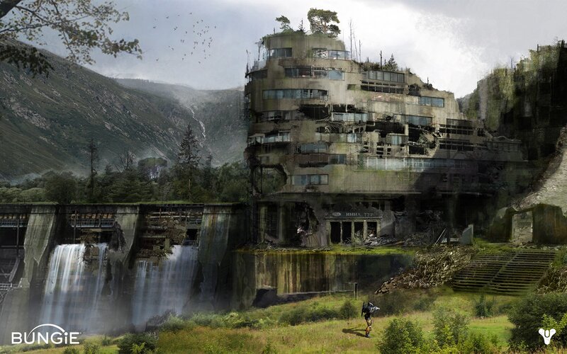 Abandoned dam and building
