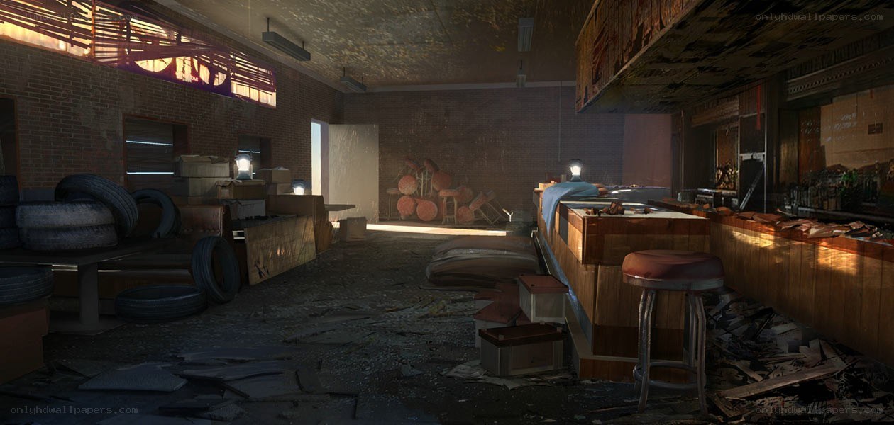 abandoned diner interior