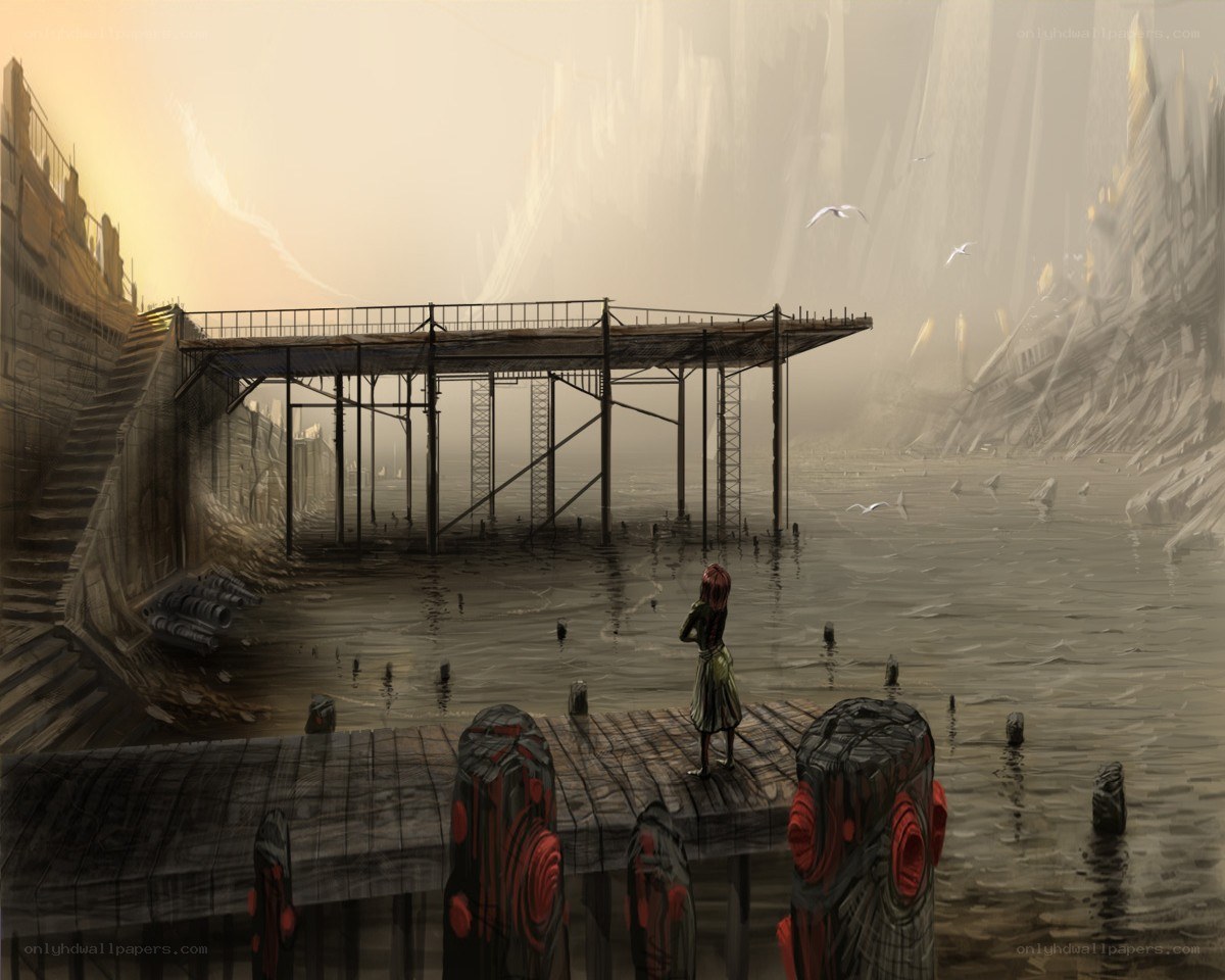 Abandoned dock at dusk