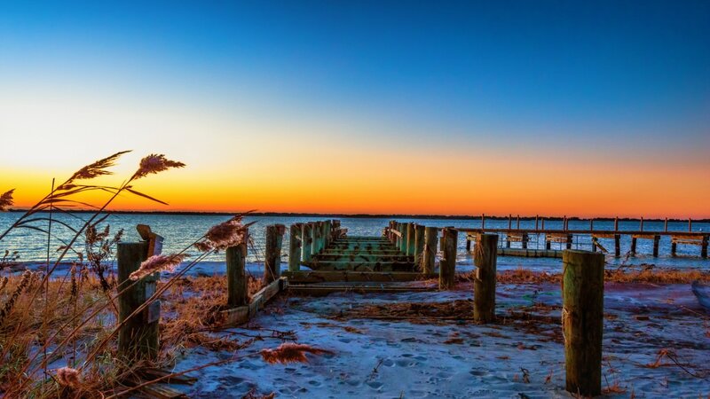 Abandoned Dock at Sunset — Blue