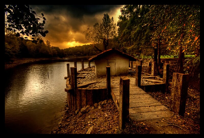 Abandoned Dock at Sunset — Brown