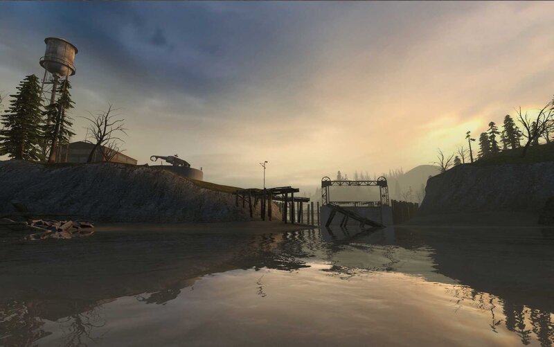 Abandoned Dock at Sunset — Gray