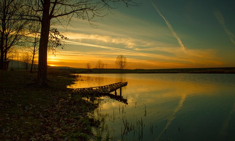 Abandoned Dock at Sunset — Orange