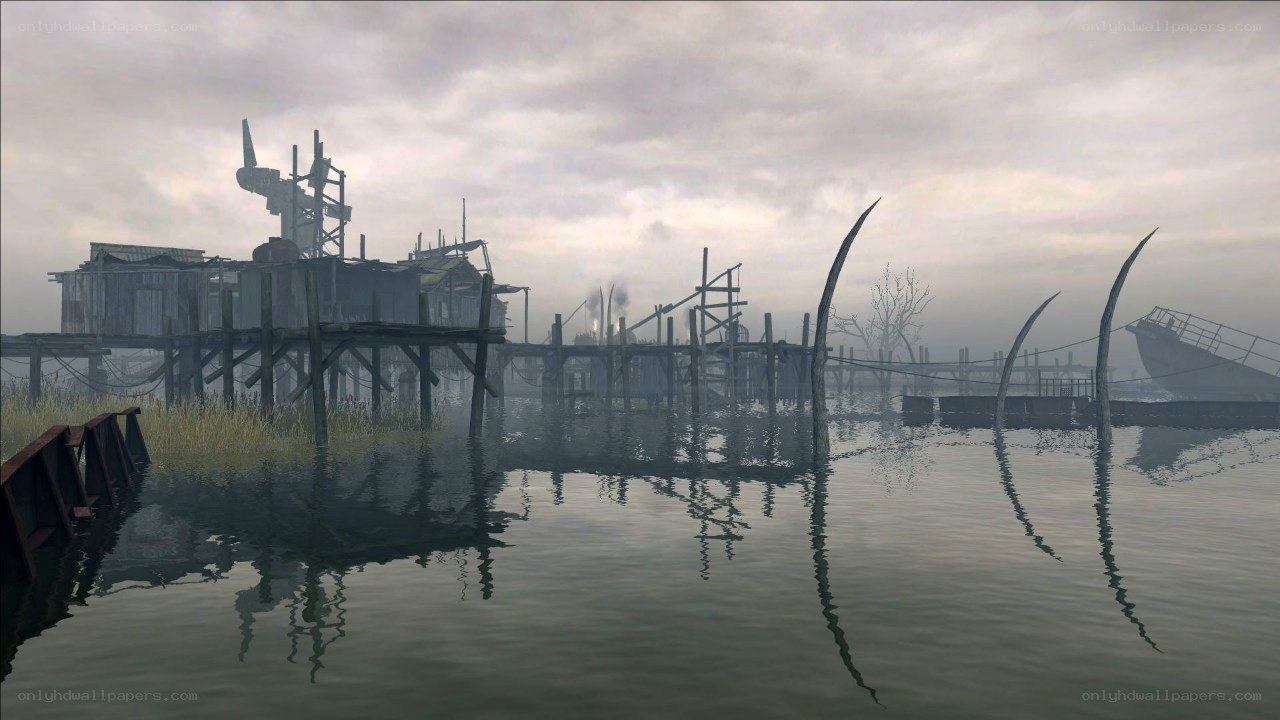 abandoned dock in fog