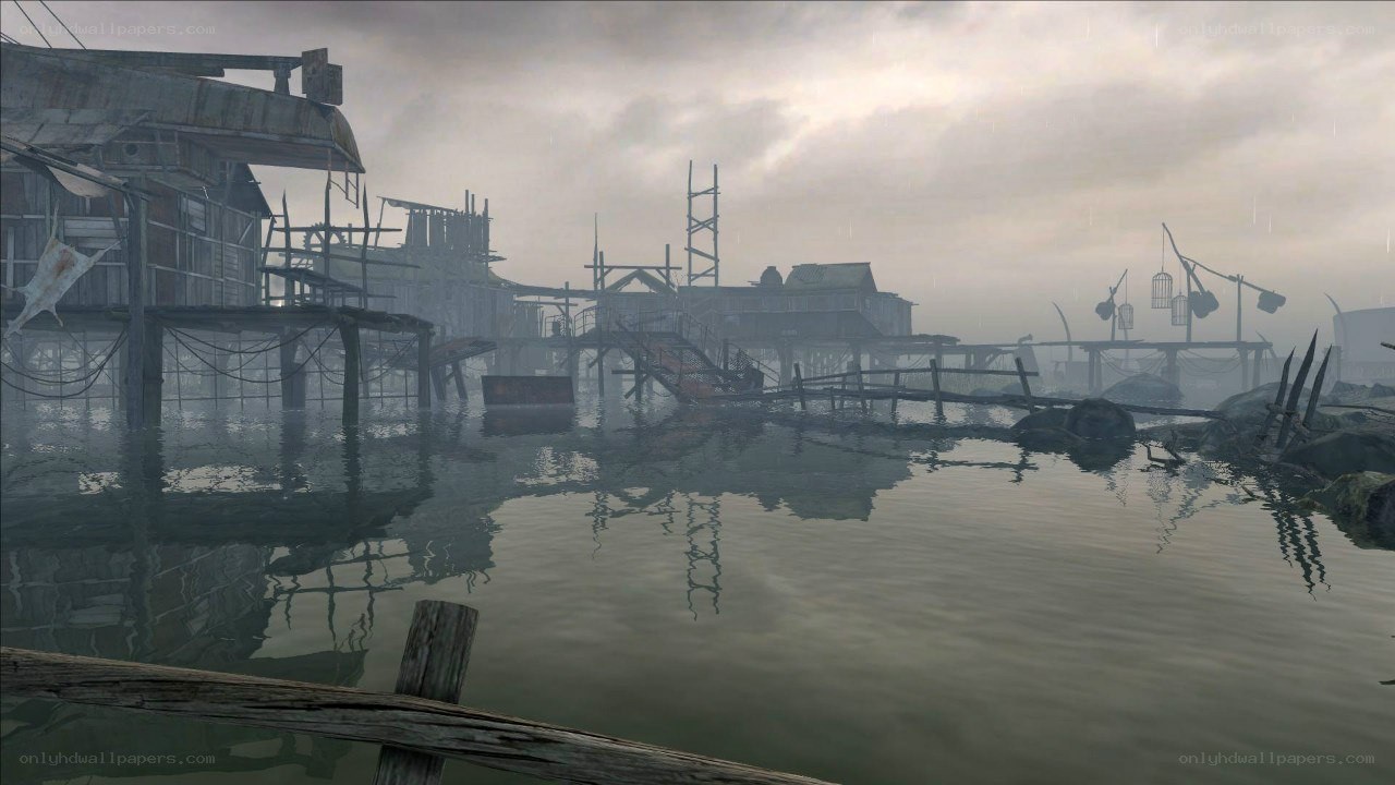 abandoned dock in fog
