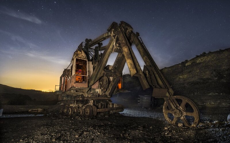 Abandoned Excavator at Night