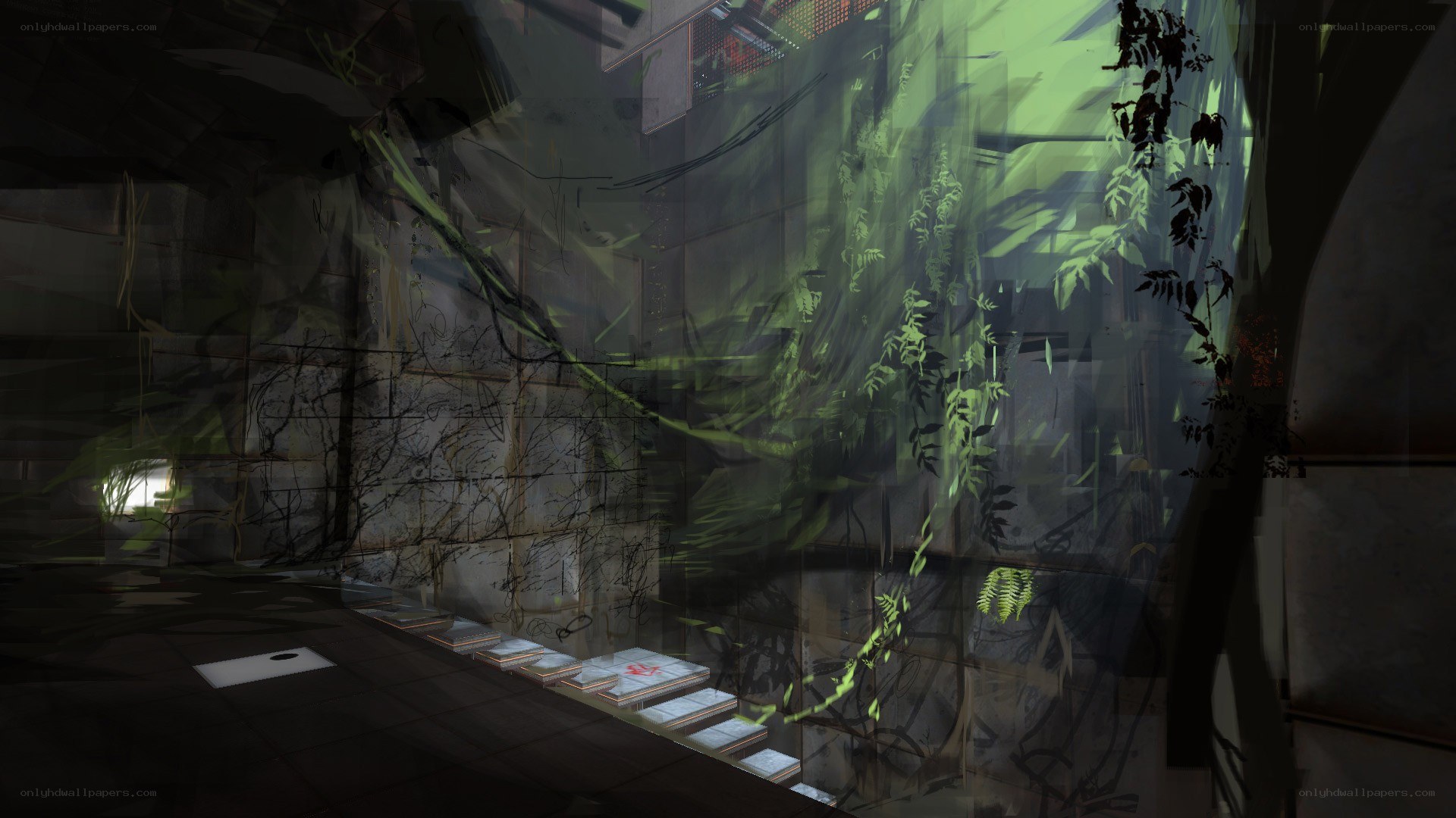 abandoned facility with overgrown plants
