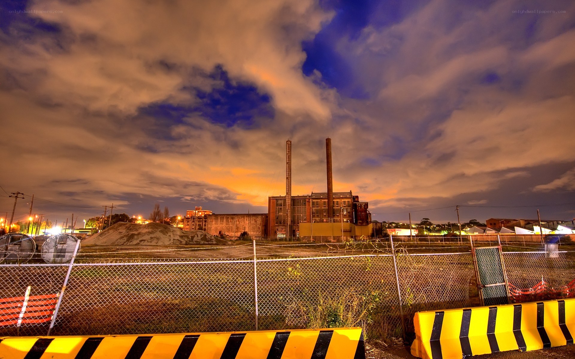 Abandoned factory at dusk