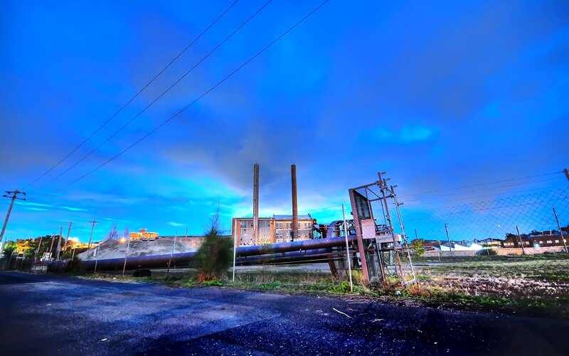 Abandoned Factory at Dusk — Blue
