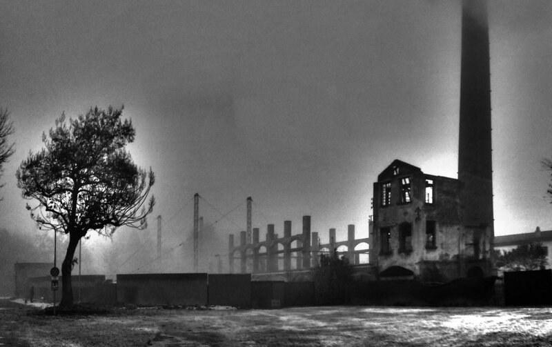 Abandoned factory at dusk
