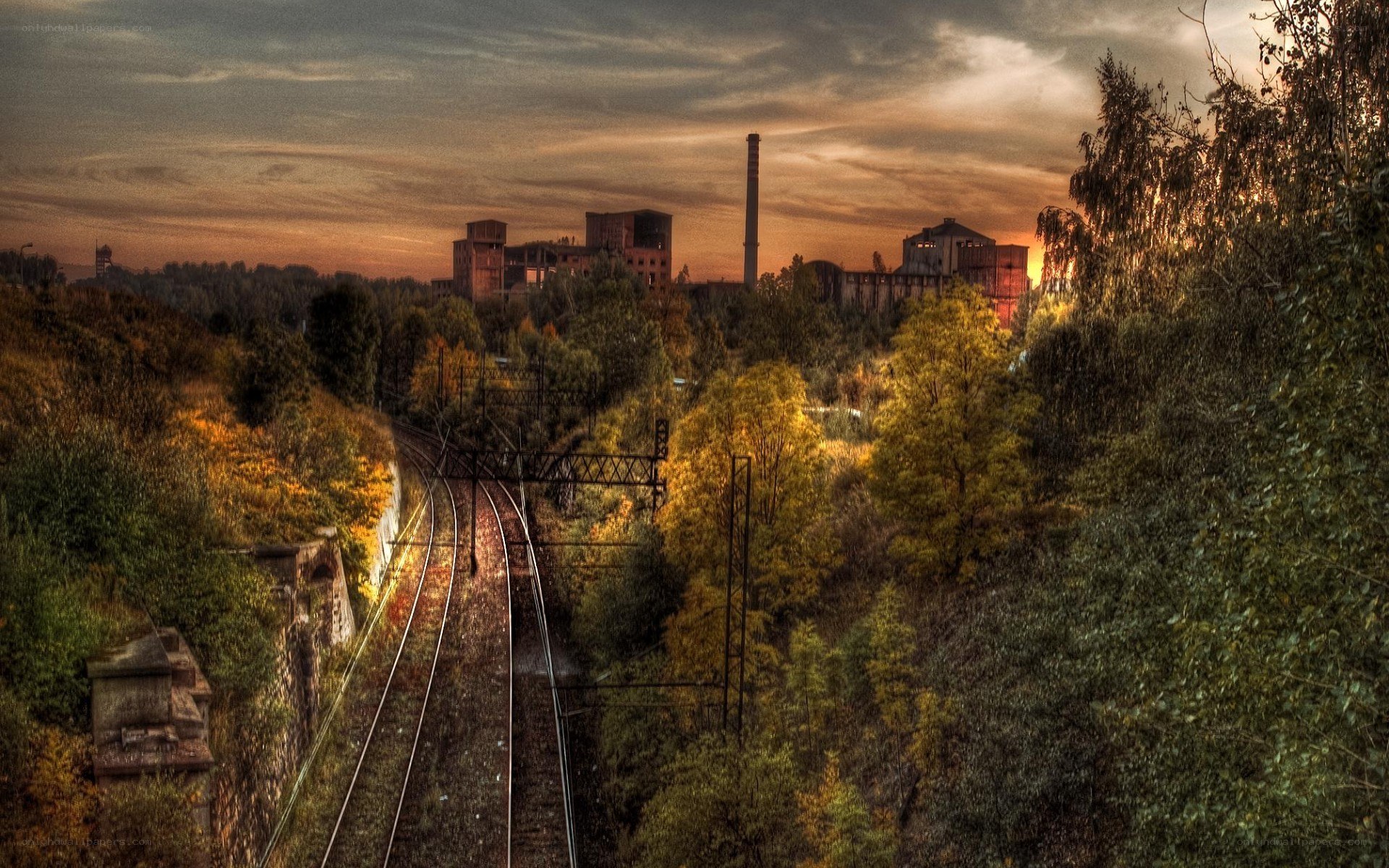 Abandoned factory at sunset
