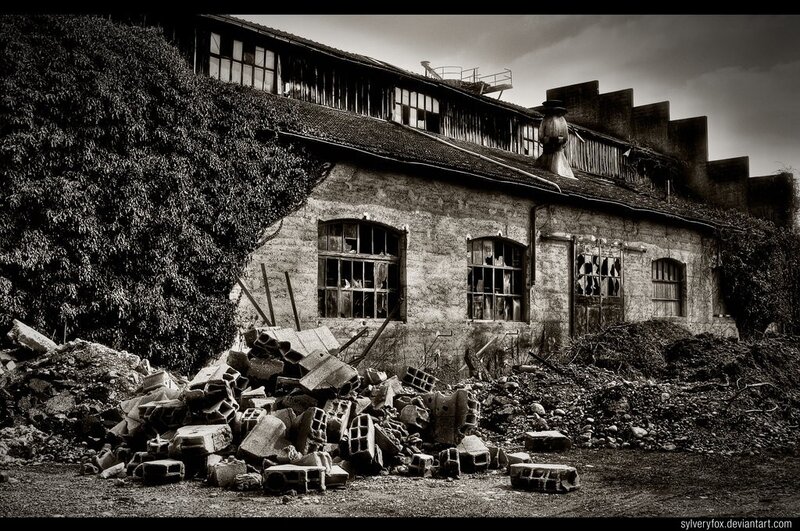 Abandoned Factory Building — Black, Dramatic, Photograph