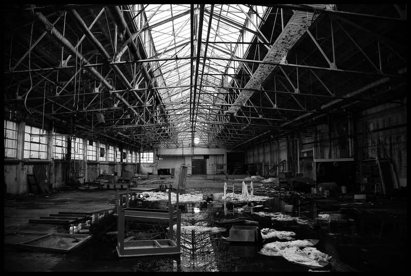 Abandoned Factory Interior — Black, Desolate