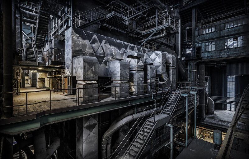 Abandoned Factory Interior — Black, Dramatic, Photograph