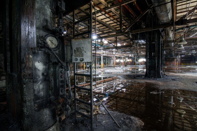 Abandoned Factory Interior — Black, Dramatic
