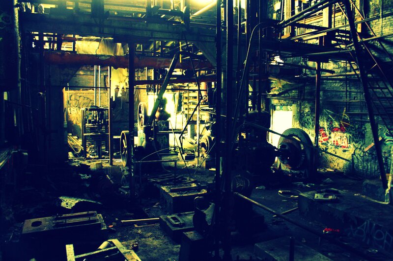 Abandoned Factory Interior — Green, Dramatic