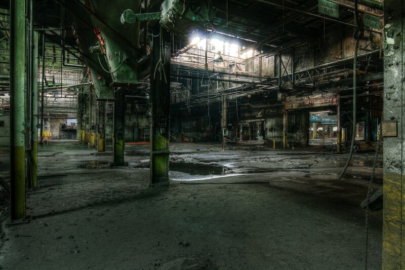 Abandoned Factory Interior — Green
