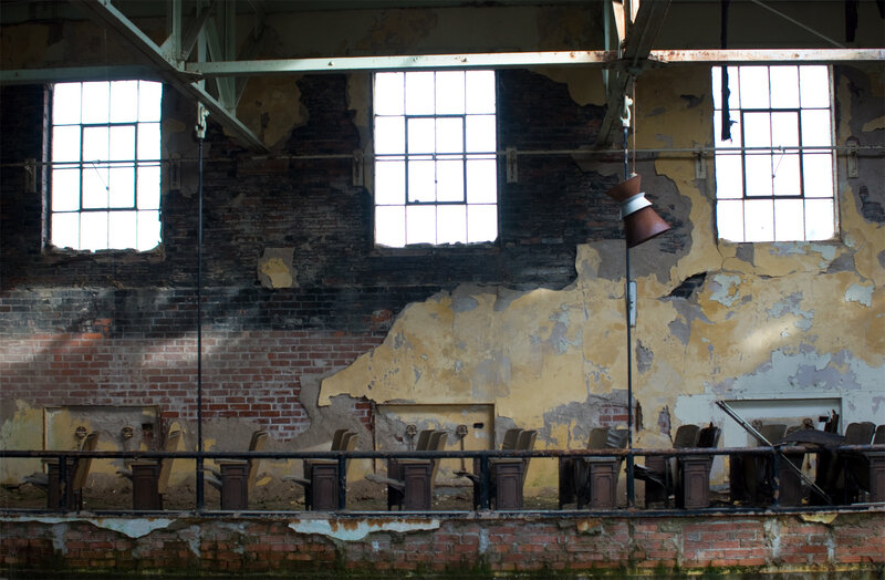 Abandoned Factory Interior — Yellow, Dramatic