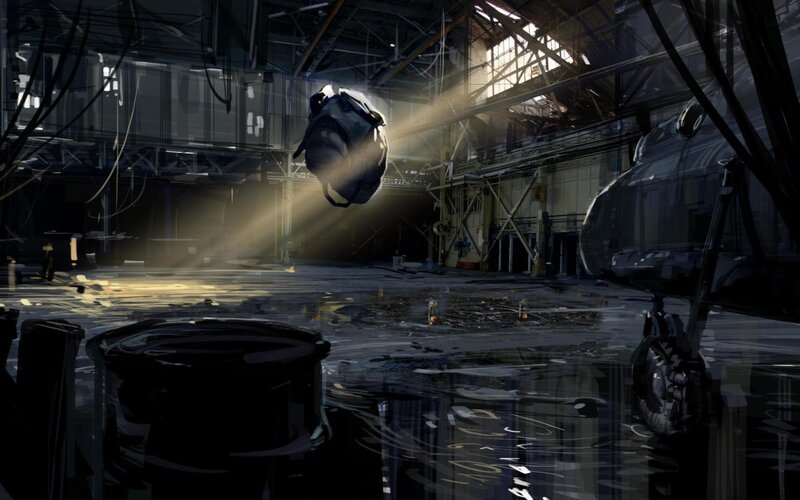 Abandoned factory with floating object