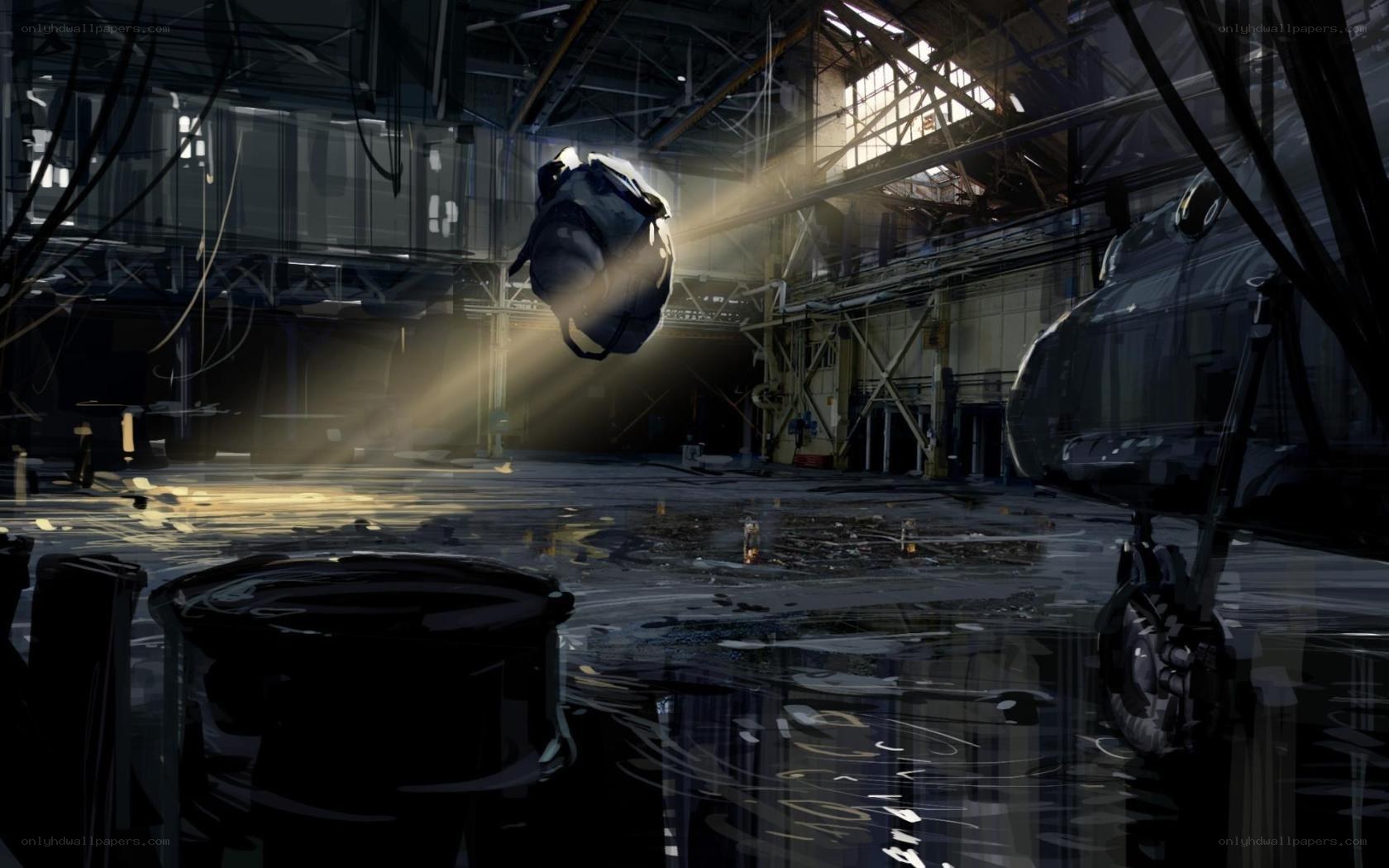 Abandoned factory with floating object