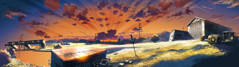 Abandoned Farm at Sunset — Orange, Dramatic, Anime