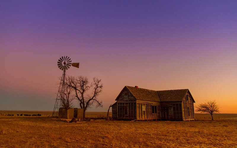 Abandoned Farmhouse at Dusk