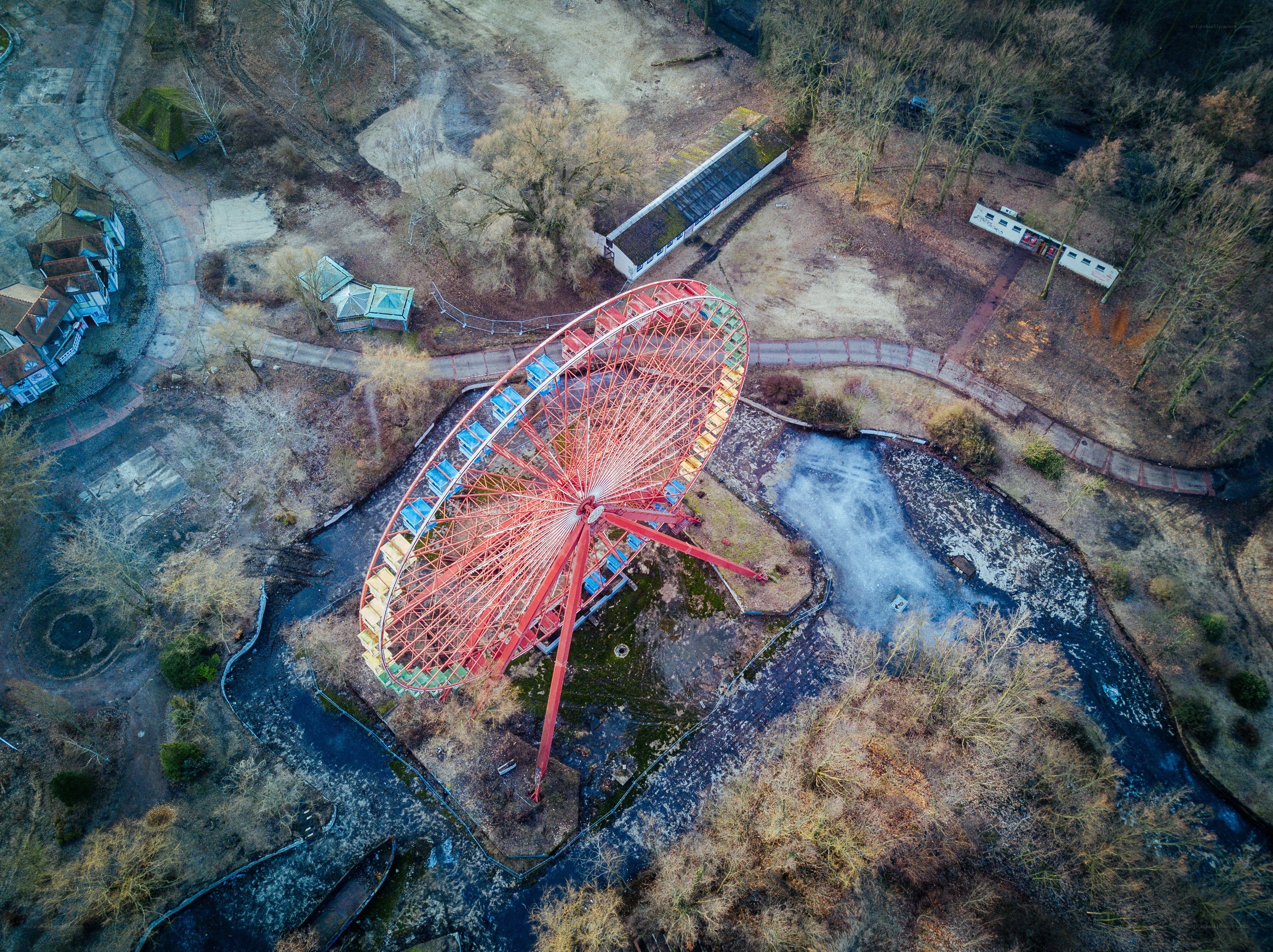 Abandoned Ferris Wheel Aerial