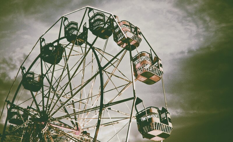 Abandoned Ferris Wheel — Gray, Dramatic, Photograph