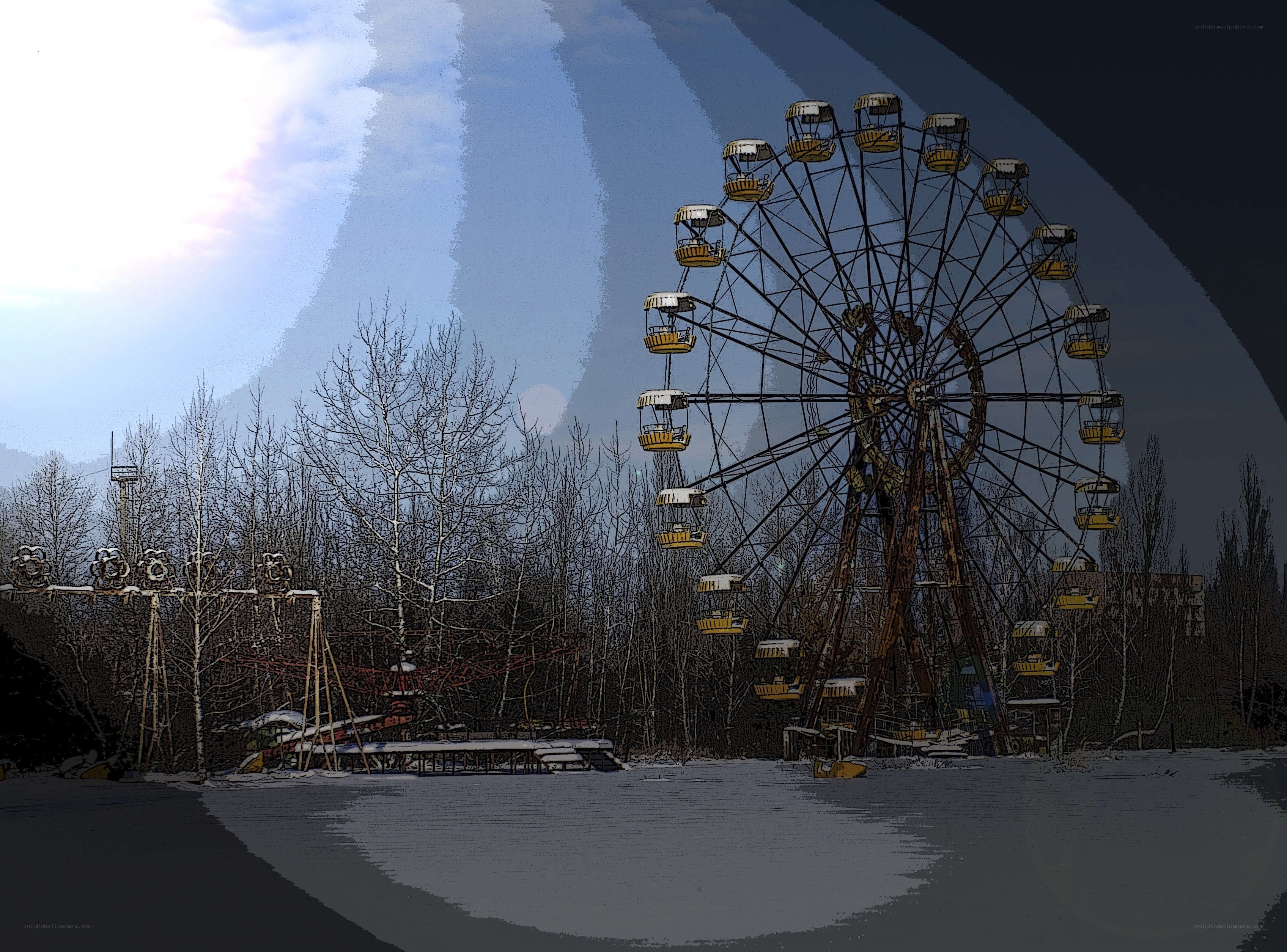 Abandoned Ferris Wheel in Winter