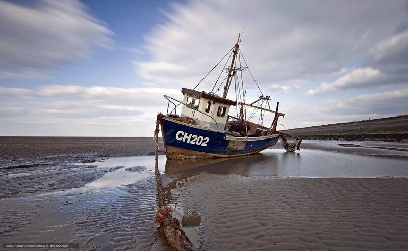 Abandoned Fishing Boat — Blue, Dramatic, Afternoon