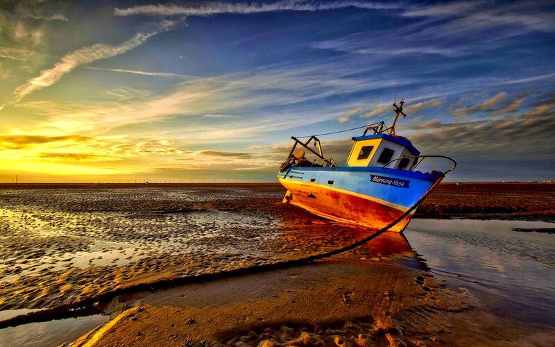 Abandoned Fishing Boat — Blue, Dramatic