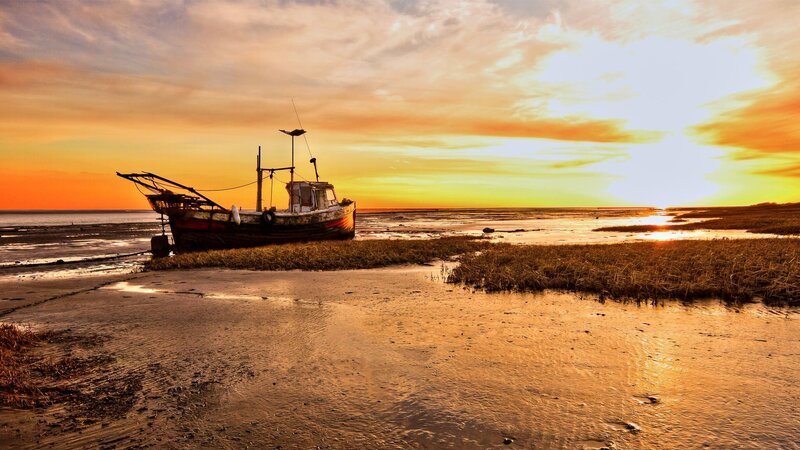Abandoned Fishing Boat — Orange, Serene