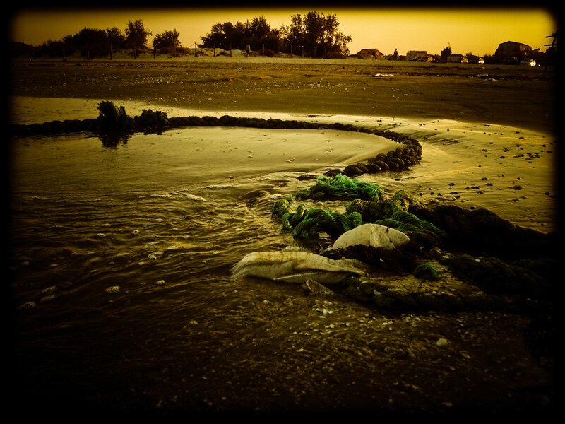 Abandoned fishing net on beach