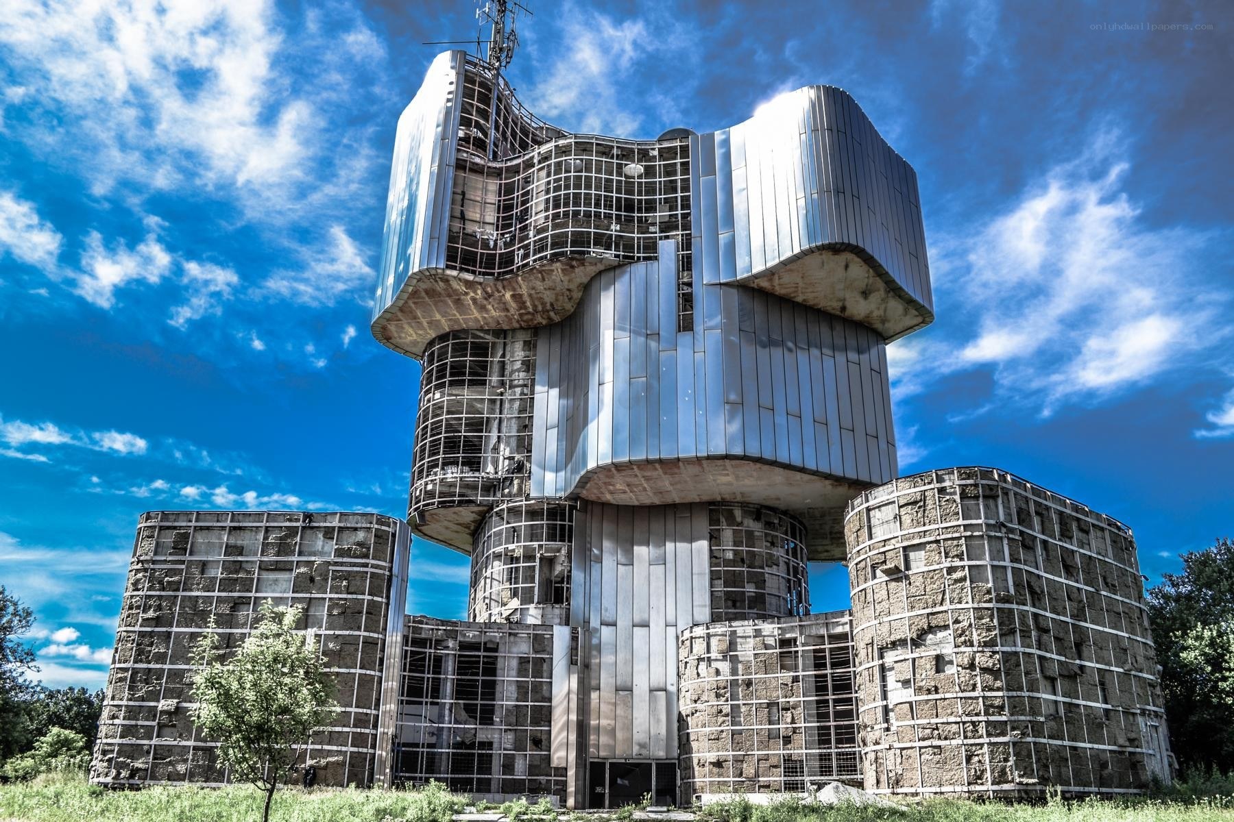 Abandoned futuristic building